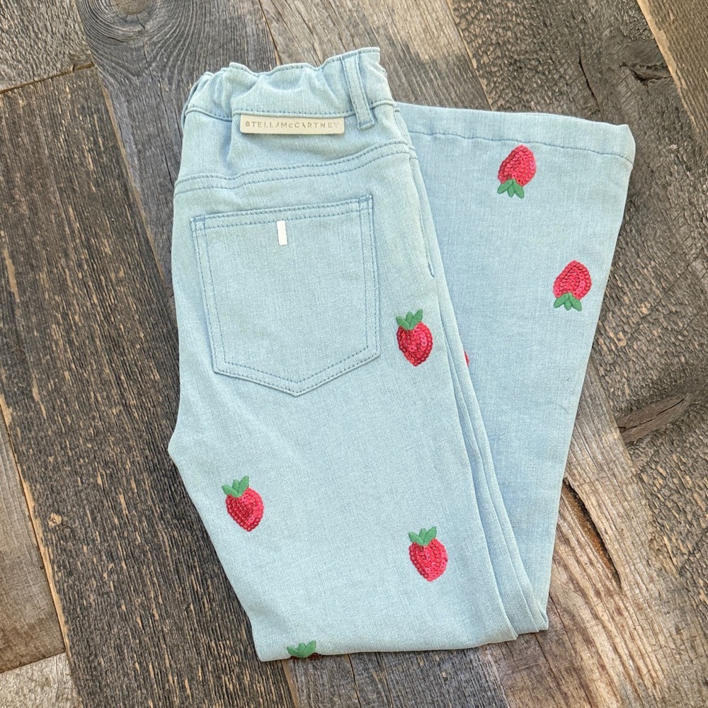 Stella McCartney Kids Light Blue Jeans with Strawberry Embroidery